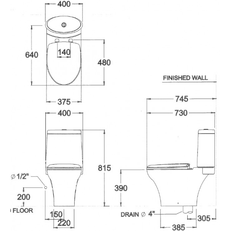 Bồn Cầu COTTO C12027 Hai Khối Serena Xả Nhấn