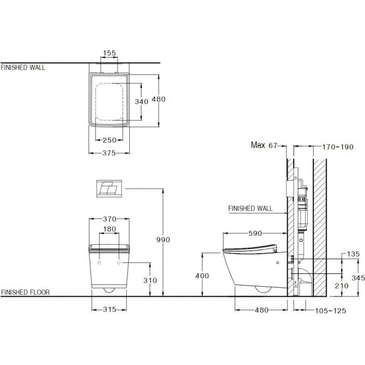 Bồn Cầu COTTO SC19337 Treo Tường Thoát Ngang