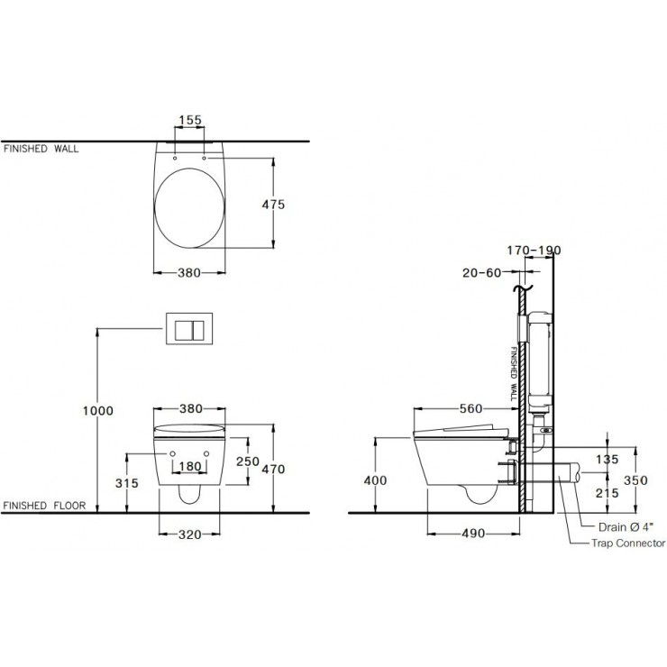 Bồn Cầu COTTO SC19517-F Treo Tường Tâm 215mm