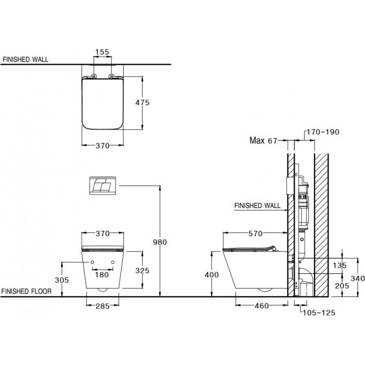 Bồn Cầu COTTO SC197627-F Treo Tường Thoát Ngang Tâm