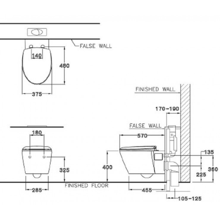 Bồn Cầu COTTO SC1986-T Treo Tường Thoát Ngang Tâm 225mm