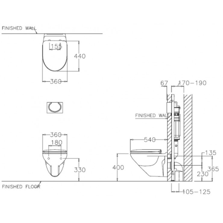 Bồn Cầu COTTO SC199-F Treo Tường Thoát Ngang Tâm 230mm