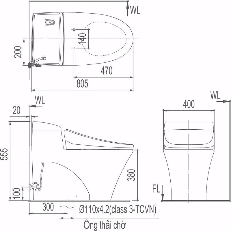 Bồn cầu INAX 1 khối AC-1008R nắp điện tử CW-KB22AVN