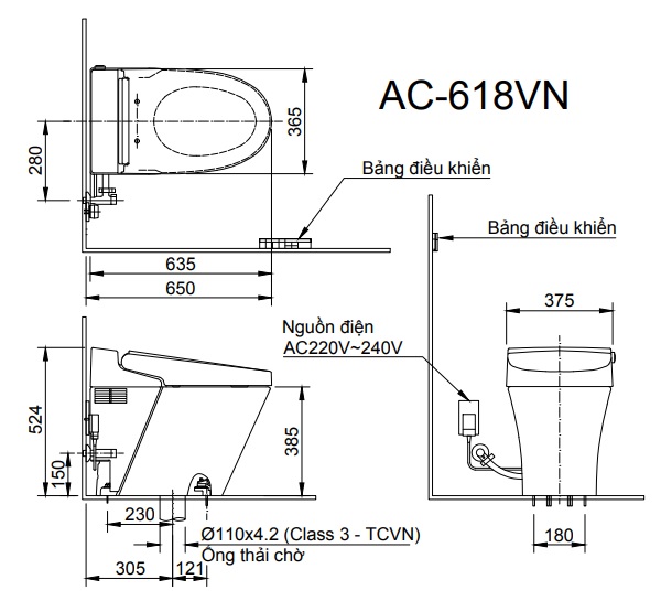 Bồn cầu điện tử thông minh INAX AC-618VN