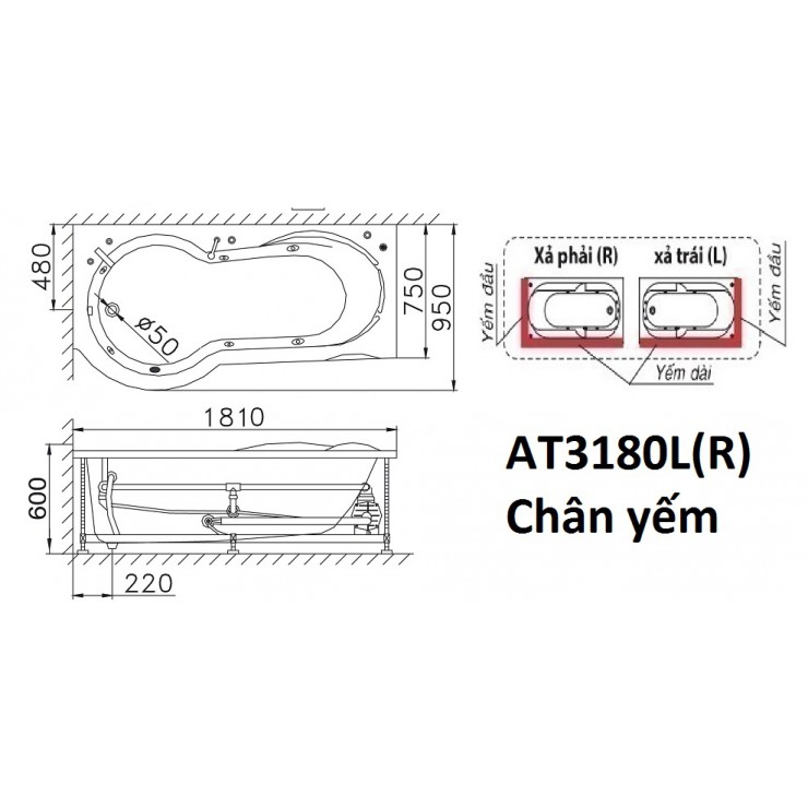 Bồn tắm Caesar AT3180L(R)