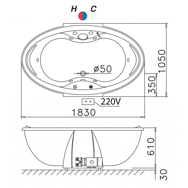 Bồn Tắm CAESAR MT3280 Massage Chân Yếm 1.8M