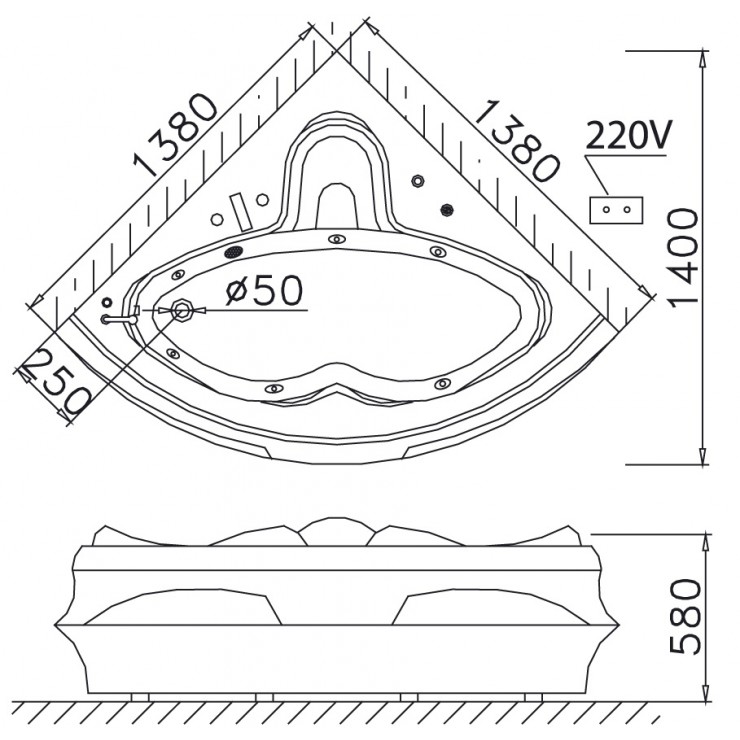 Bồn Tắm CAESAR MT5132 Massage Góc Chân Yếm 1.3M