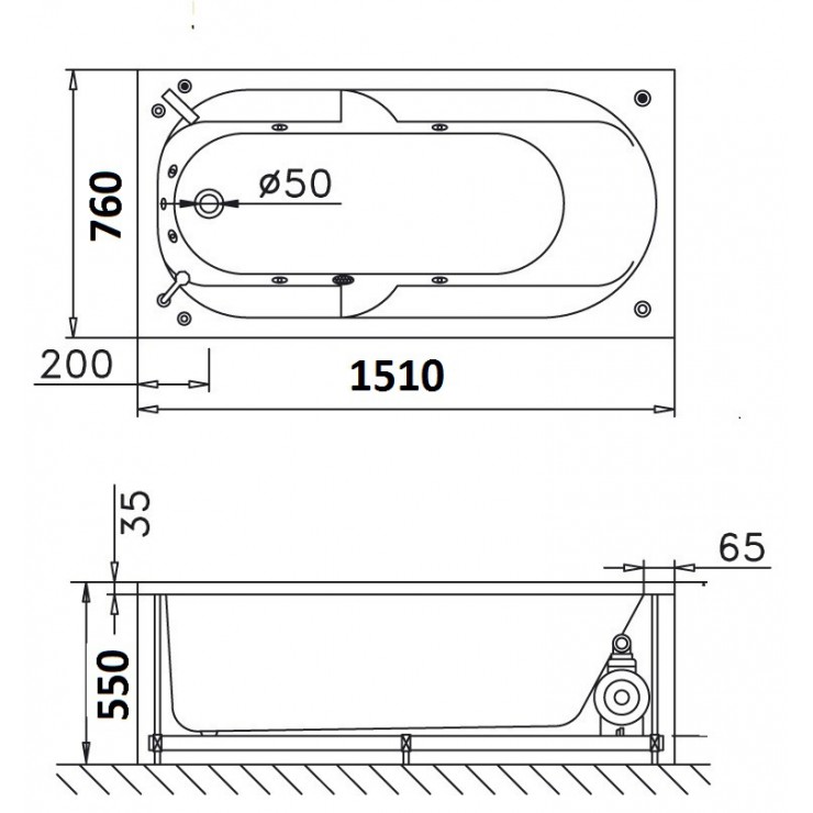 Bồn tắm Caesar không chân không yếm AT0650