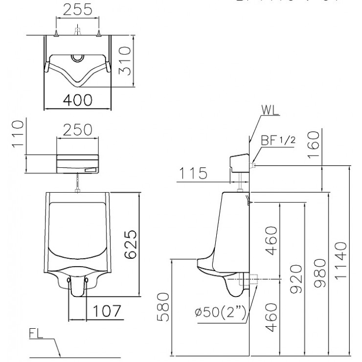 Bồn tiểu nam Caesar U0240 treo Tường Xả Thẳng