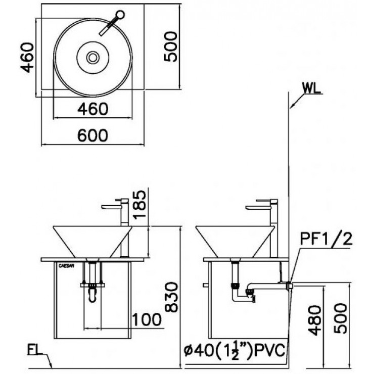 Chậu rửa lavabo dương bàn Caesar L5222