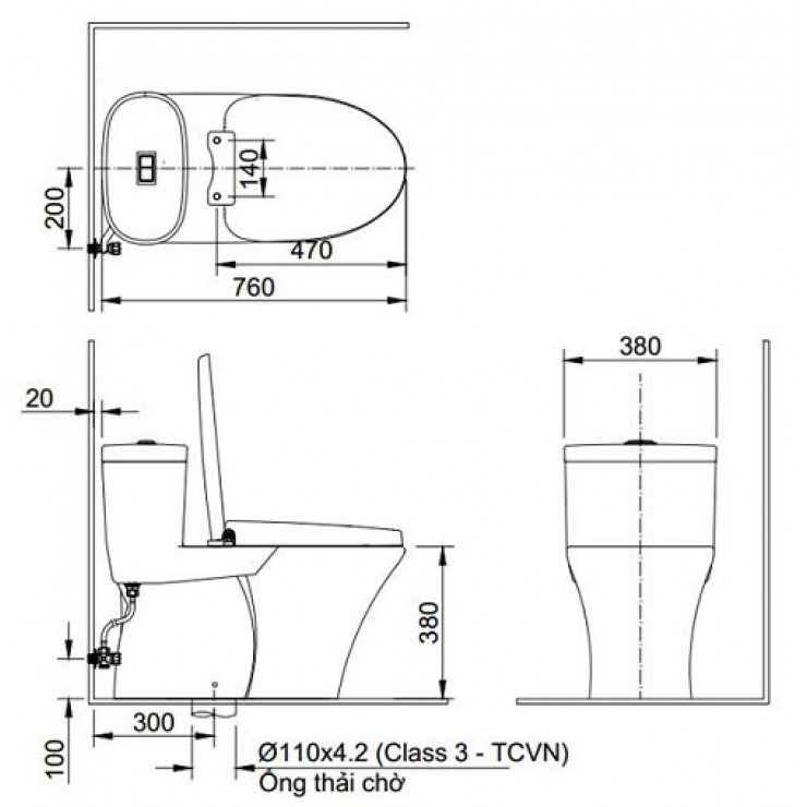 Bồn cầu 1 khối INAX AC-959A nắp rửa cơ CW-S32VN