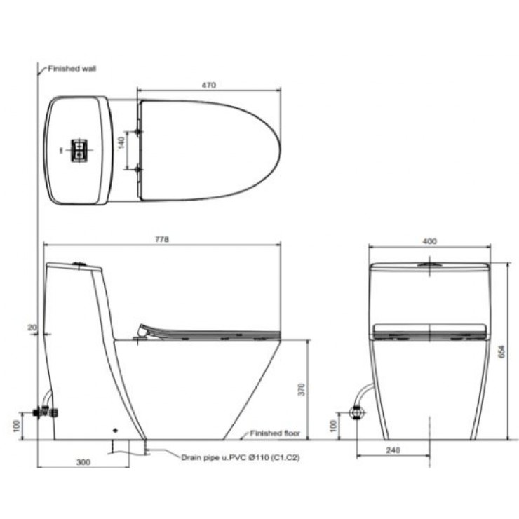 Bồn cầu INAX 1 khối AC-919R nắp điện tử CW-H18VN