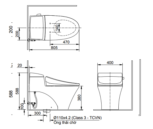 Bồn Cầu INAX AC-1017VRN 1 Khối Aqua Ceramic Xả Gạt
