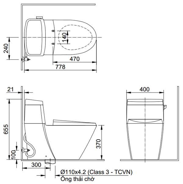 Bồn cầu 1 khối INAX AC-918R nắp rửa cơ CW-S32VN