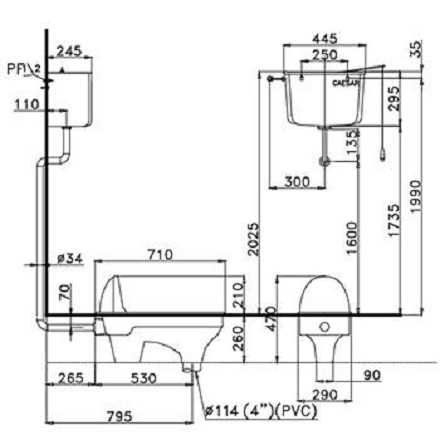 Bồn Cầu Xổm CAESAR CS1280 Thùng T1110 Treo Tường