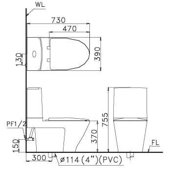 Bồn Cầu CAESAR CD1345 Thùng T1145 Nắp Êm