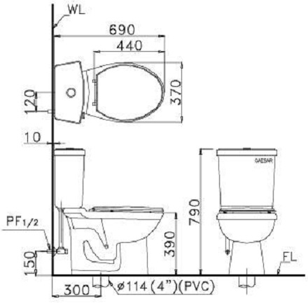 Bồn cầu 2 khối Nắp đóng êm Caesar CTS1325