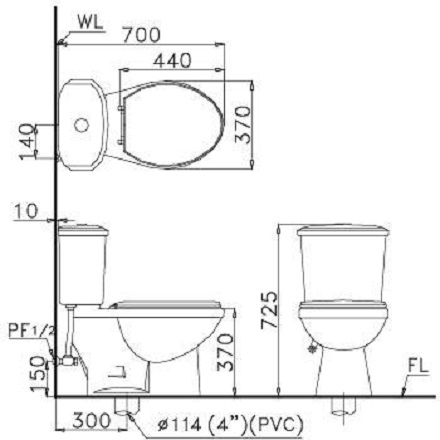 Bồn Cầu CAESAR CT1338 Thùng T1138 1 Nhấn Nắp Thường