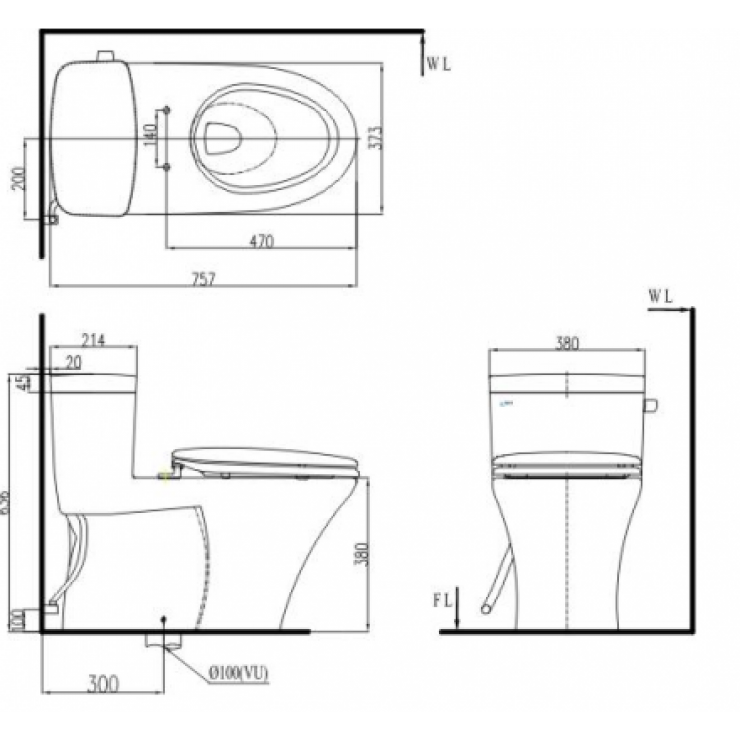Bồn Cầu INAX AC-991VRN 1 Khối Xả Gạt Aqua Ceramic