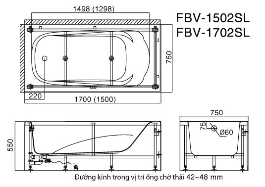 Bồn tắm yếm INAX FBV-1502