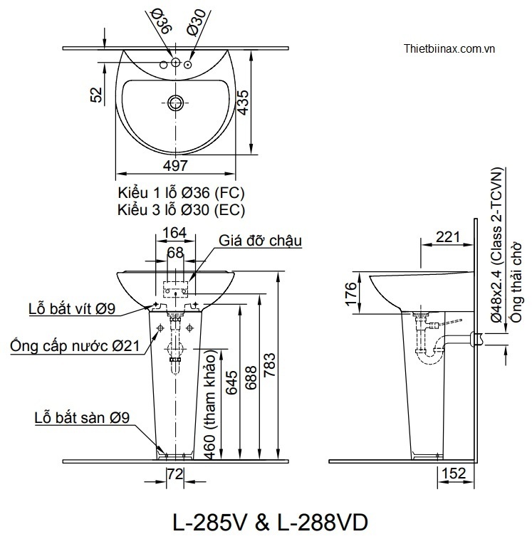 Chậu rửa INAX treo tường chân dài L-285V/L-288VD