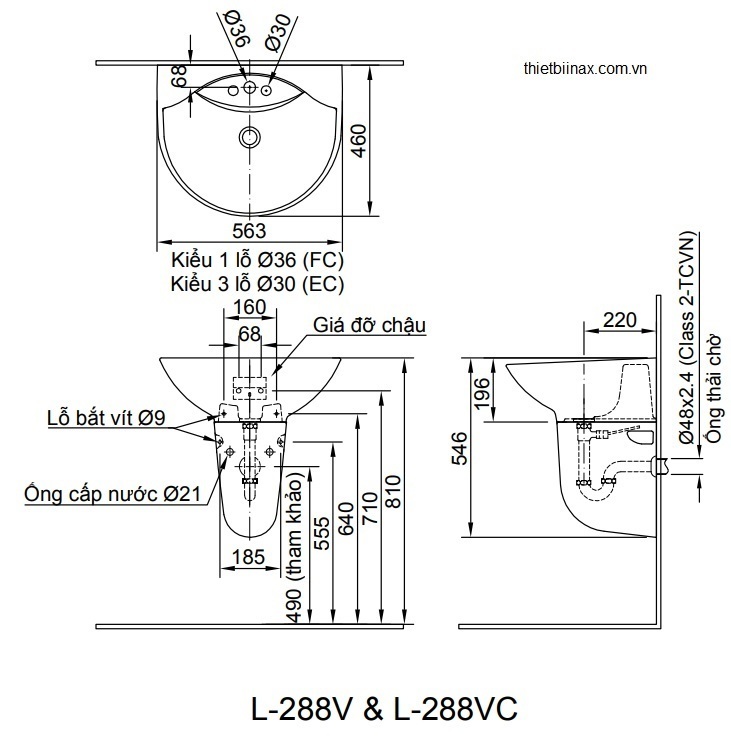Chậu rửa INAX treo tường chân ngắn L-288V/L-288VC