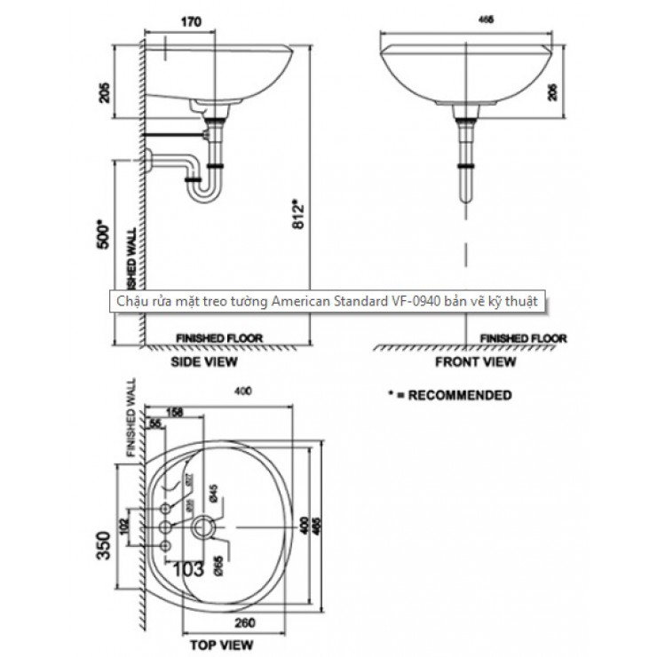 Chậu rửa lavabo treo tường American VF-0940