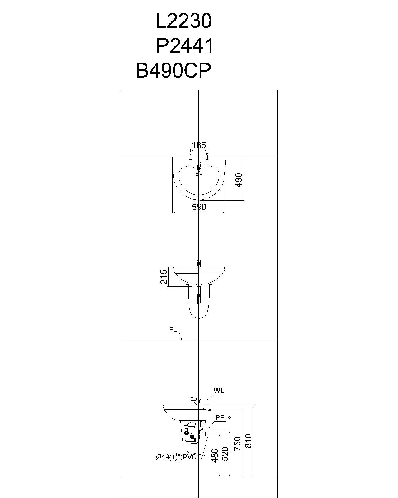 Lavabo caesar treo tường L2230+P2441