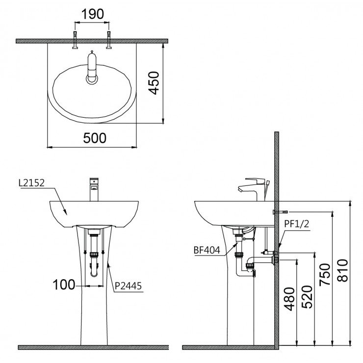 Chậu rửa treo tường Caesar L2152/P2445 Chân Dài