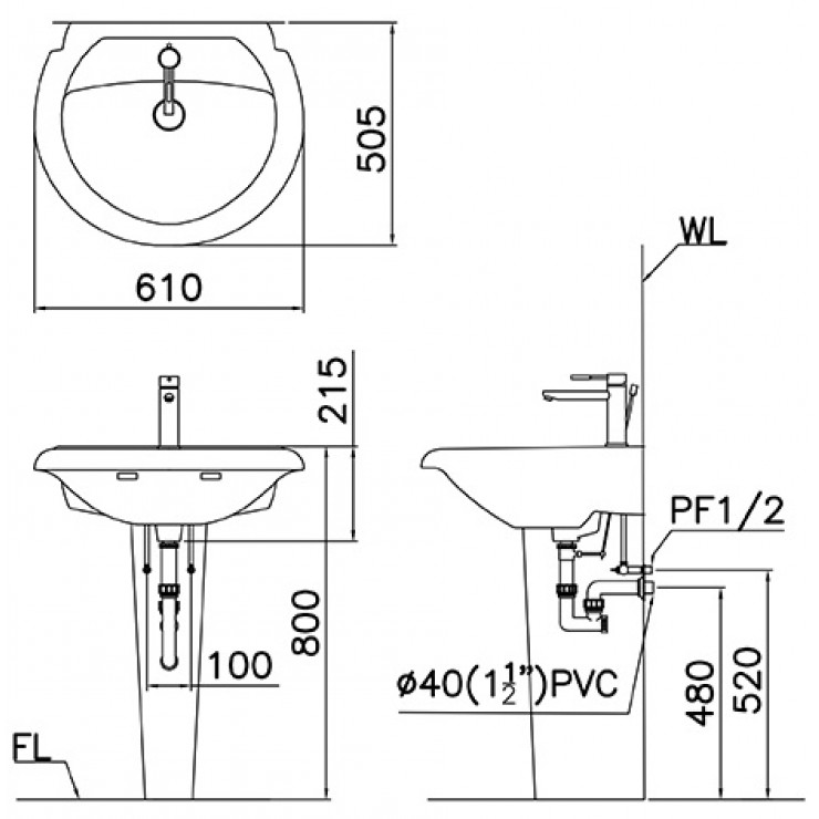 Chậu Rửa Caesar Chân Đứng L2360/P2437