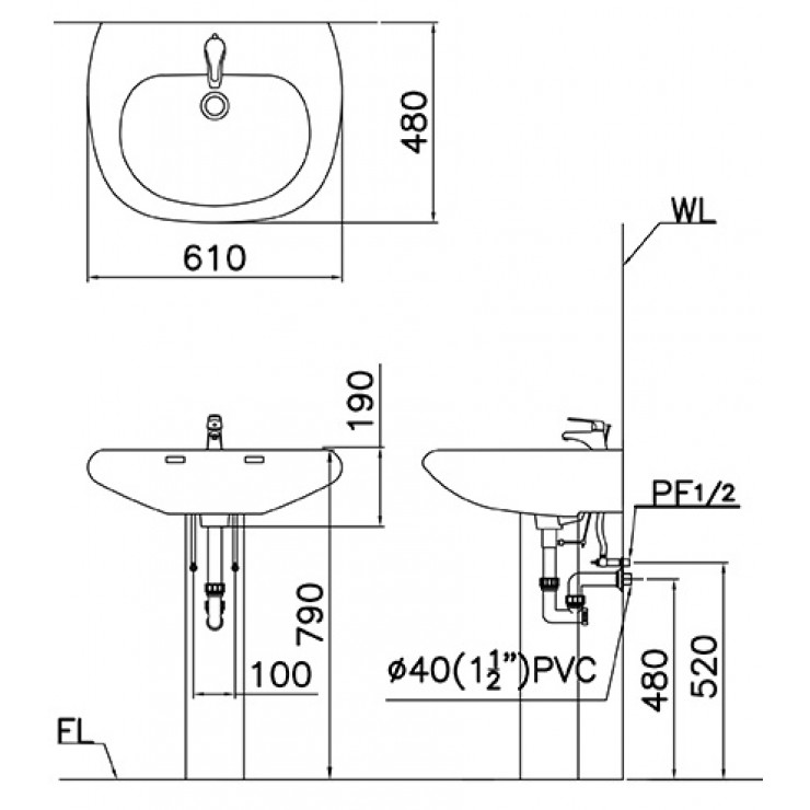 Chậu Rửa Caesar Chân Dài L2560/P2438