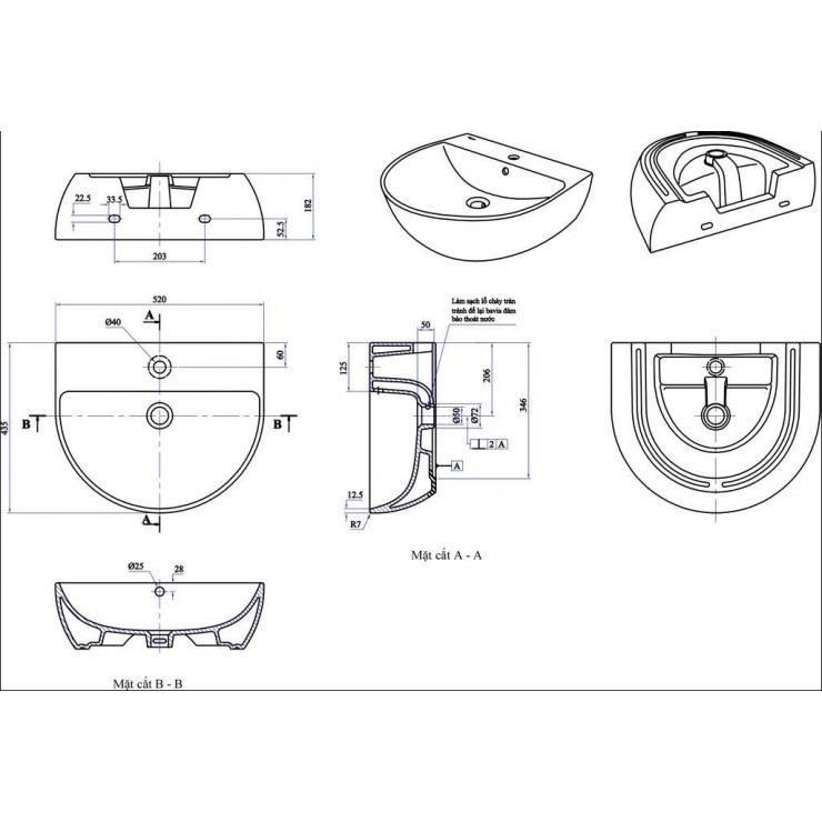 Chậu Rửa Lavabo Viglacera V37 Chân Treo