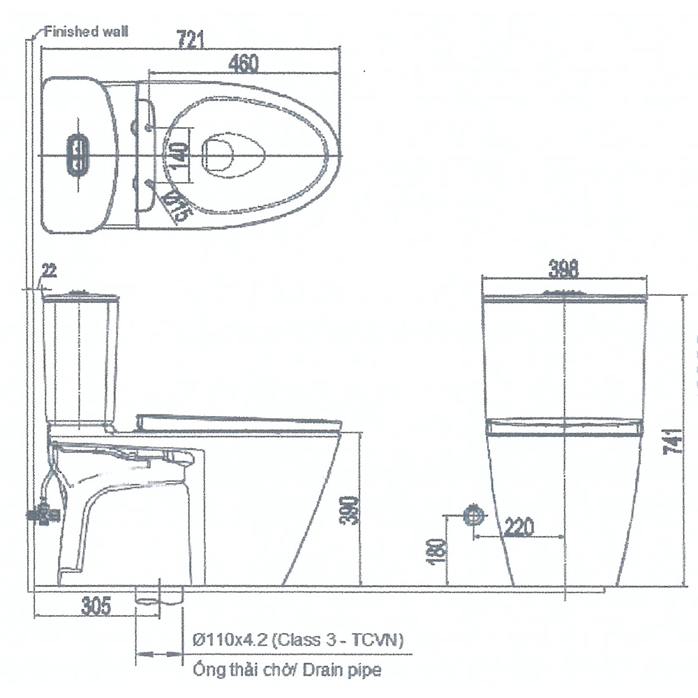 Bồn cầu INAX 2 khối  AC-602 nắp rửa cơ CW-S15VN