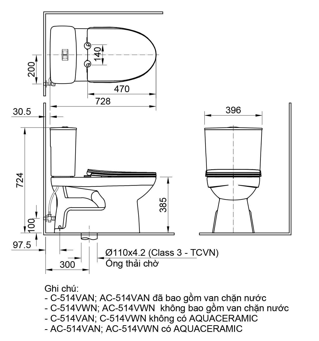 Bồn cầu 2 khối INAX C-514VAN