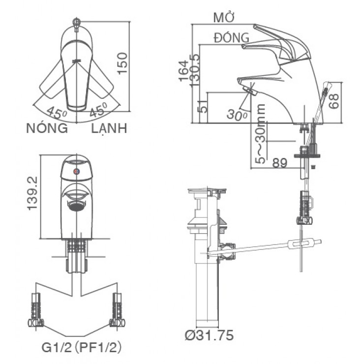 Vòi chậu nóng lạnh INAX LFV-3002S