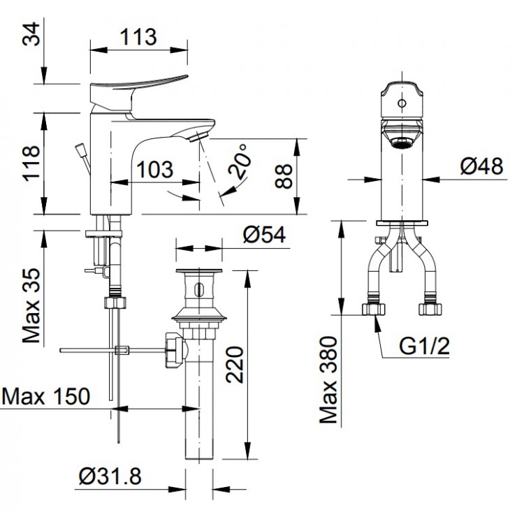 Vòi chậu INAX LFV-502S nóng lạnh