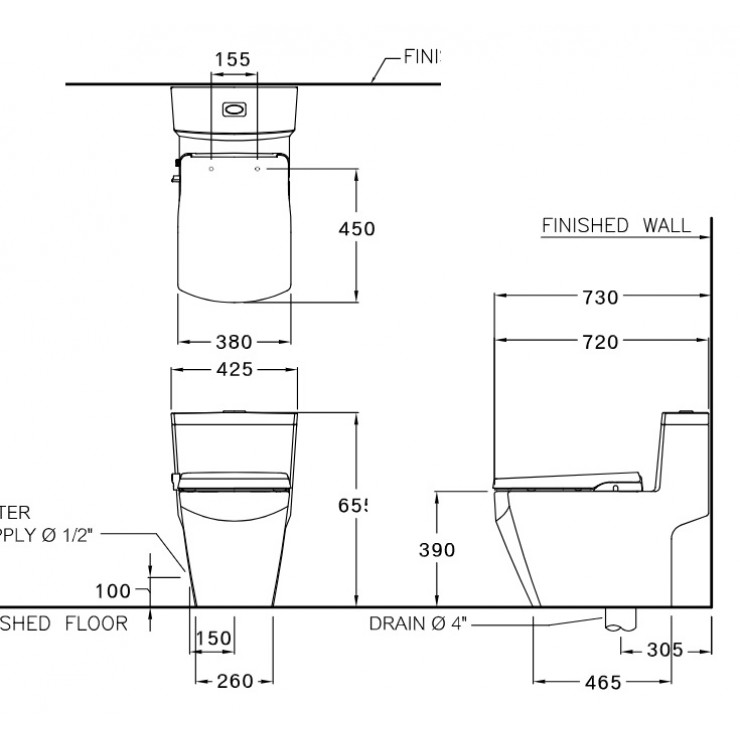 Bồn Cầu 1 Khối COTTO C107127-CN Tetragon Nắp Êm