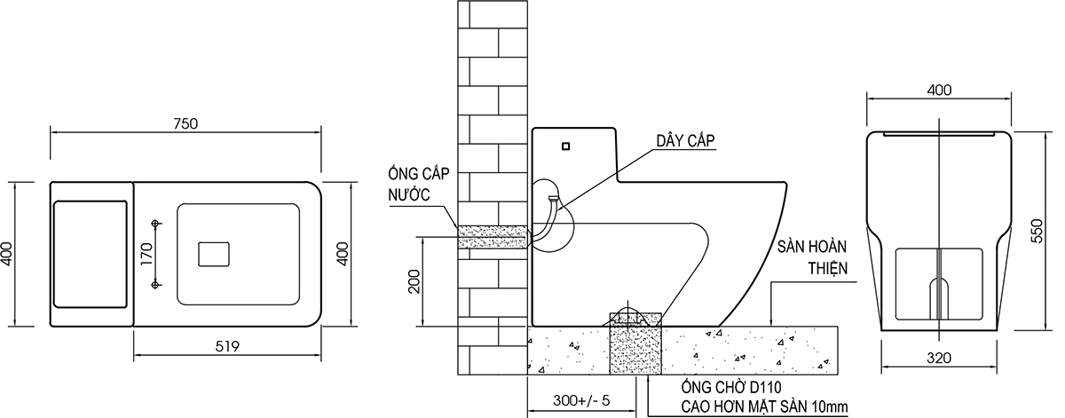 Bồn cầu 1 khối Viglacera V61