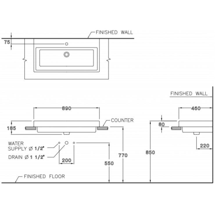 Chậu Rửa Lavabo COTTO C0900 Dương Bàn Quado