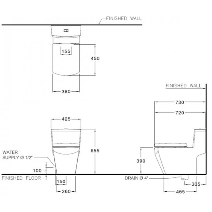 Bồn Cầu COTTO C10717 Một Khối Grand Tetragon