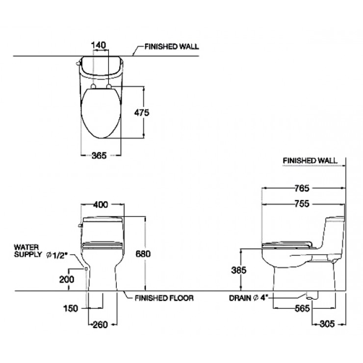 Bồn Cầu COTTO C1141 Một Khối Priz Xả Gạt