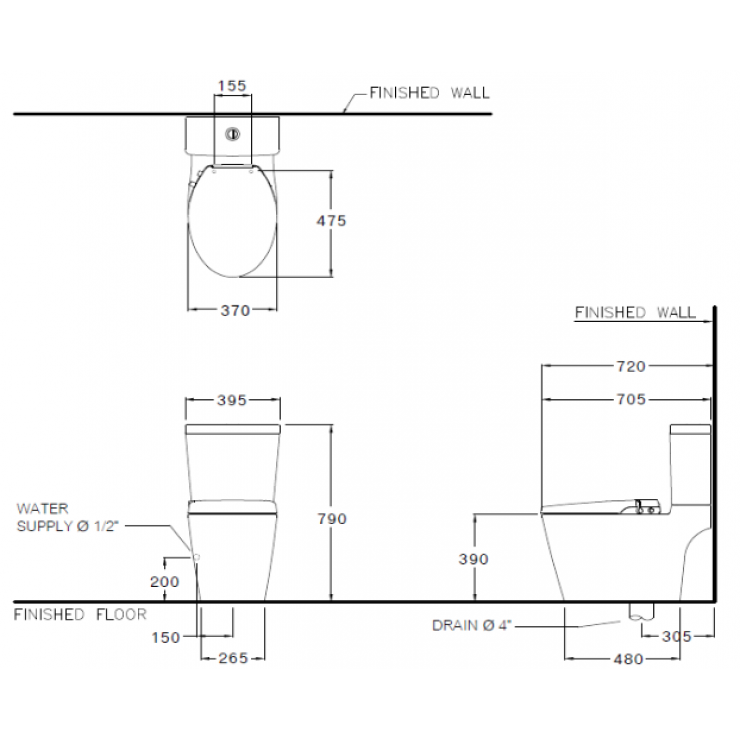 Bồn Cầu 2 Khối COTTO C167507-CN1 Nắp Rửa Cơ