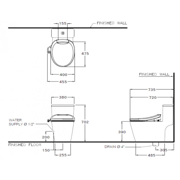 Bồn Cầu 1 Khối COTTO C110507-CV7 Nắp Rửa Điện Tử