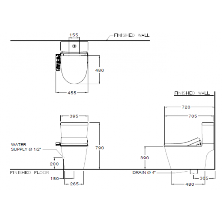 Bồn Cầu 2 Khối COTTO C167507-CV3 Nắp Rửa Điện Tử