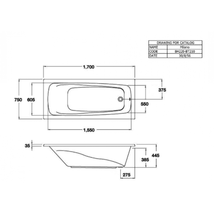 Bồn Tắm Xây COTTO BH220PP WH Có Thanh Tay Vịn 1.7M