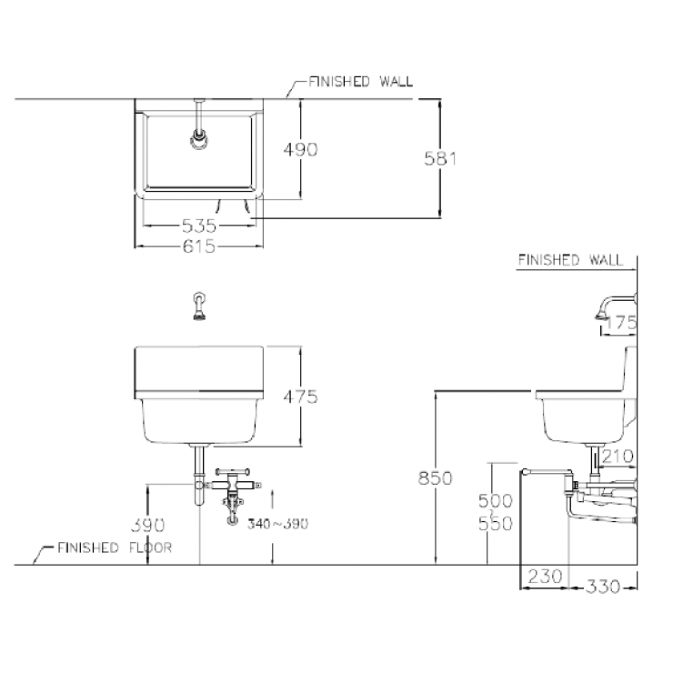 Chậu Lavabo Dịch Vụ COTTO C2400 Treo Tường