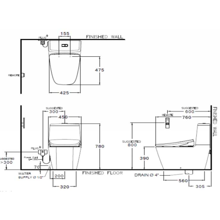 Bồn Cầu 2 Khối COTTO C135127-CV9 Nắp Rửa Điện Tử