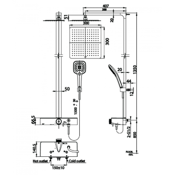 Sen Cây COTTO CT2307W Nhiệt Độ Tay Sen 3 Chức Năng