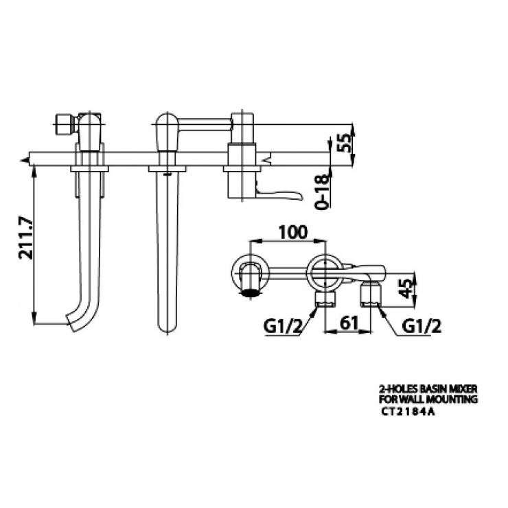 Vòi Lavabo COTTO CT2184A Nóng Lạnh Gắn Tường