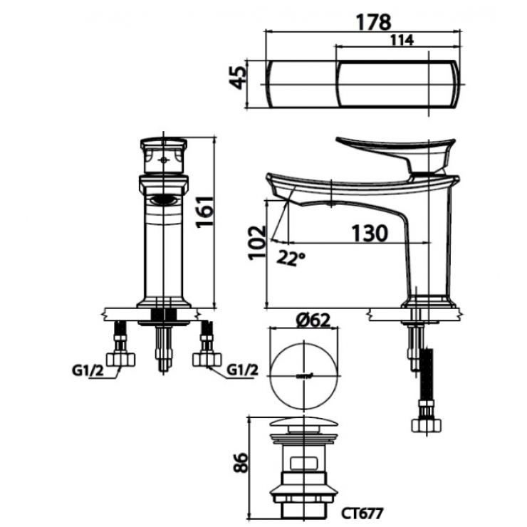 Vòi Lavabo COTTO CT2251A-CG Nóng Lạnh